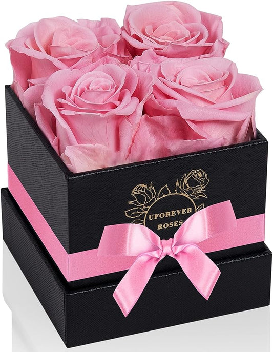4-Piece Preserved Roses in a Box, Preserved Flowers, Roses Gift for Her, Pink