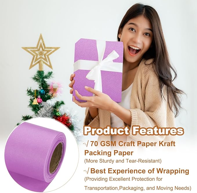 PATIKIL Wrapping Paper, 20" x 300"(25') 70 GSM Craft Paper Roll Kraft Packing Paper for Poster Bulletin Board, Gift Wrapping, Light Pink
