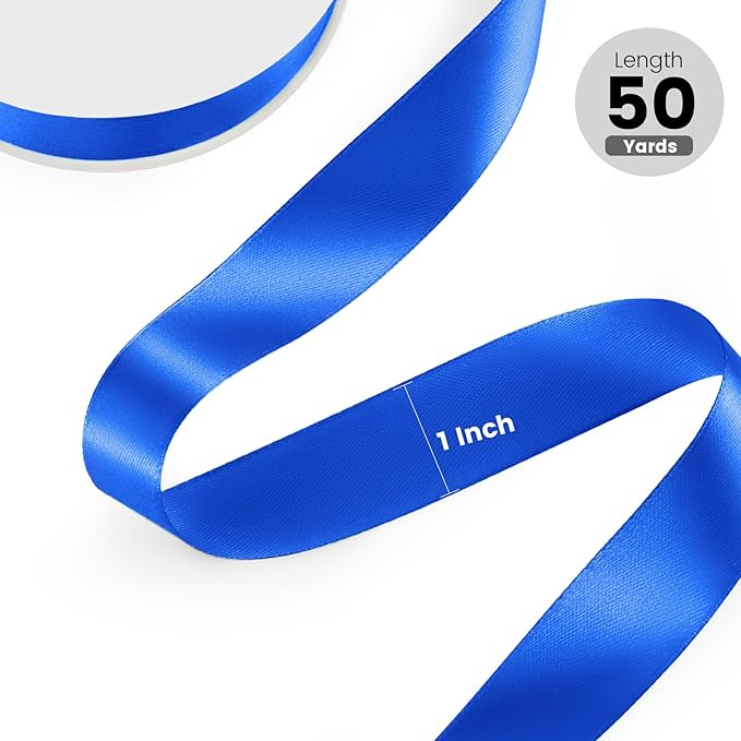 1" x 50 Yards Satin Ribbon - Royal Blue Silk Ribbon with Spool - Ideal for Gift Wrapping, Floral Bouquets, Crafts, Wedding Party Decorations, Christmas and Sewing Projects