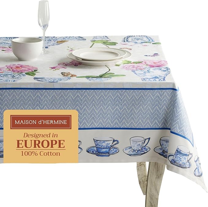 Maison d' Hermine Table Cloth Rectangle Table 100% Cotton 60 x 108 Inches Tablecloth Reusable Decorative Everyday Use for Dining Room, Farmhouse, Home, Party, Festive & Wedding Spring Summer - Canton