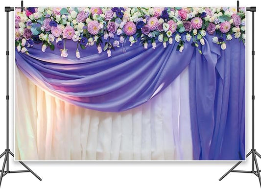 Leowefowa Flower Wedding Backdrop Wedding Pink Roses Floral Curtain Photography Background for Weeding Birthday Baby Shower Party Decorations Backdrop Photobooth 10x7ft Vinyl