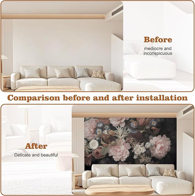 Peel and Stick Wallpaper Floral Forest Mural Flower for Bedroom Large Wall Murals Wall Paintings (Color-7, 157×110 inch)