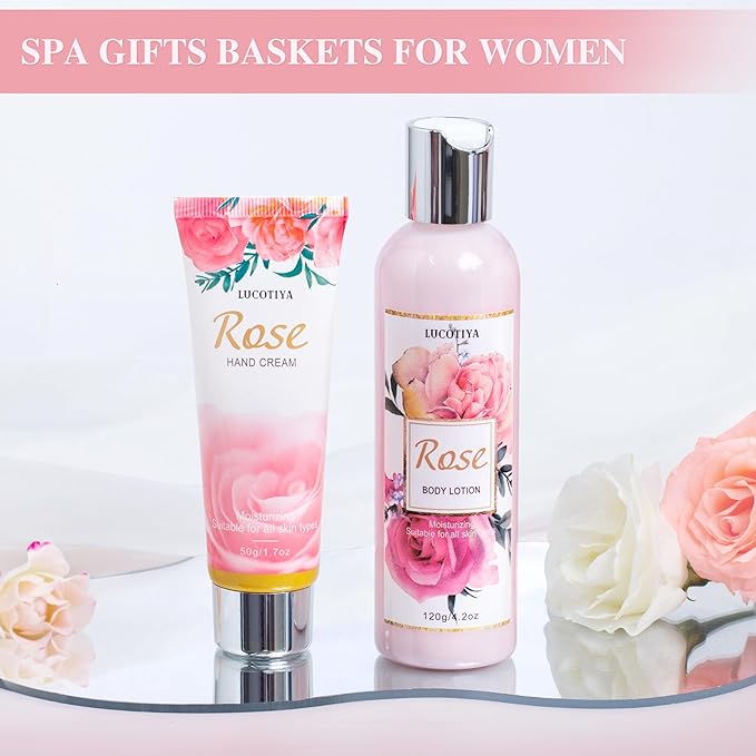 Gifts for Women, Happy Birthday Gifts for Women, Christmas Bath and Body Gifts for Woman with Unique Rose Self Care Gift, Home Spa Gift Basket for Mom, Girlfriend, Sister, Female Friends, Coworker