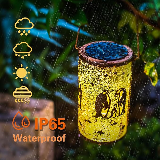 Christmas Gifts for Women Penguin Solar Lanterns Outdoor Waterproof Hanging Solar Lights Penguin Gifts for Women Men Metal Decorative LED Lanterns for Garden Decor,Yard,Patio,Lawn,Tabletop,Pathway