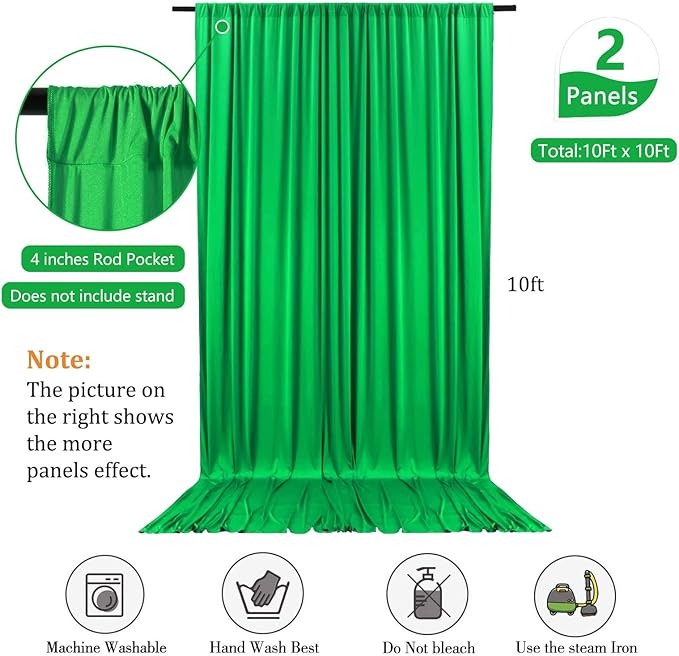 10 x 10 Feet Green Backdrop Curtain for Partie, Background Curtains for Photoshoot, Birthday, Wedding, Halloween, Thanksgiving, Christmas, New Year Party Decorations 5Ft x 10Ft, 2 Panels