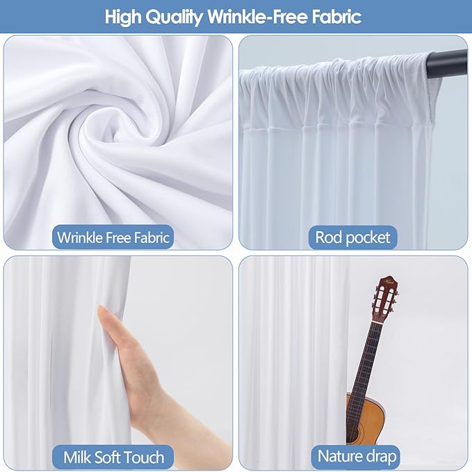 Wrinkle Free White Backdrop Curtain for Parties 10x7ft Soft Fabric Drapes Wedding White Curtain Backdrop for Birthday Party Decorations Background for Photography 5x7ft, 2 Panels