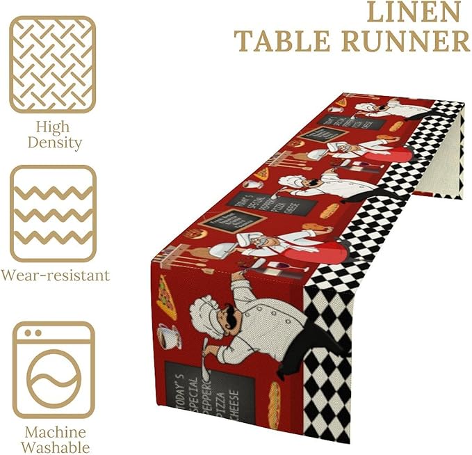 Chef Table Runner,Farmhouse Decor Burlap Table Runners for Party Wedding, Chef Decorations for The Kitchen, Chef Kitchen Decor 13x70in