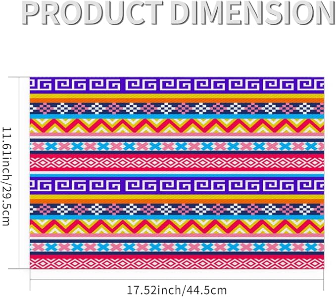 Aztec Rainbow Western Placemats Set of 4 PVC Vinyl Non Slip Table Mats Waterproof Heat Resistant Place Mats Washable Wipeable Dining Table Mat for Kitchen Party Indoor Outdoor Decorative