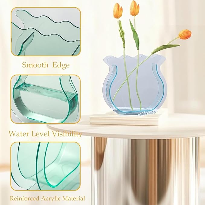 Mini Acrylic Fish Bowl Flower Vase for Small Fish or Plant, Lake Blue Decorative Acrylic Vase for Home Office, Modern Compact Bud Design Tabletop Décor (Lake Blue, Mini)