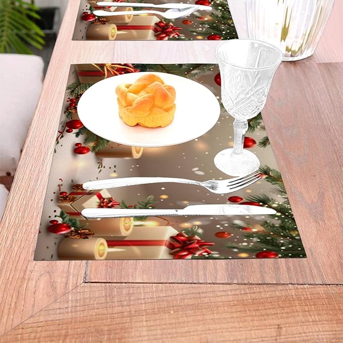 PVC Placemats Set of 1 Wipeable Table Mats Washable Heat Resistant Non Slip Vinyl Dining Table Mat for Kitchen Indoor Outdoor Patio Farmhouse Place Mats Christmas Candle Gift Decorative
