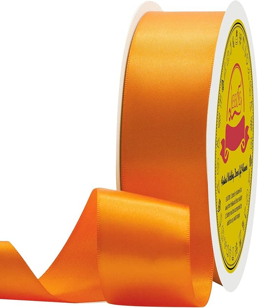 Double Face Autumn Orange Satin Ribbon 1-1/2 inch X 50 Yards Polyester Autumn Orange Ribbon for Gift Wrapping Very Suitable for Weddings Party Invitation Decorations and More