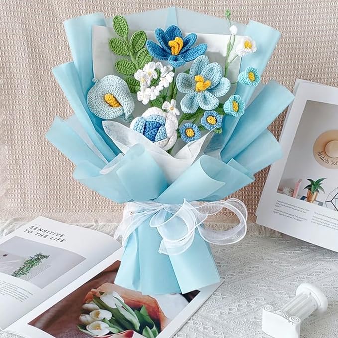 WRAPAHOLIC 20 Sheets Flower Wrapping Paper - 22.4 x 22.4 inch Pure Light Blue Water-Resistant Floral Bouquet Wrapping Paper, Florist Supplies Packaging for Wedding Birthday Gift DIY