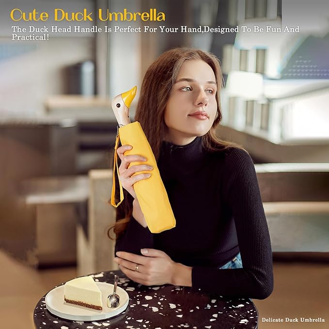 Cute Duck Handle Umbrella - Compact Travel Yellow Duck Head Umbrella for Adults and Girls