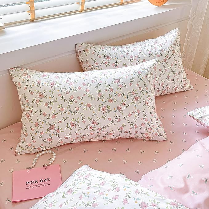 EAVD Girls Floral Duvet Cover Twin White Soft 100% Cotton Small Cute Floral Botanical Bedding Set with 2 Pillowcases Chic Shabby Vintage Garden Floral Botanical Duvet Cover with Zipper Closure