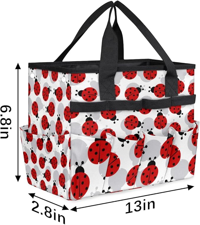 Ladybug Garden Tool Tote Bag for Women Men Gardening Tool Storage Bags with 10 Pockets Standable Garden Home Tool Kits Organizer for Indoor Outdoor Gardening Gifts