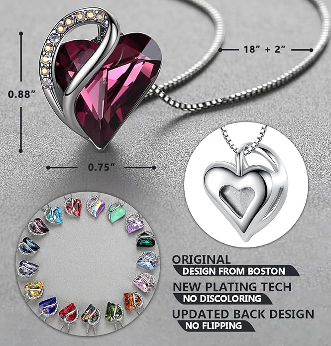Leafael Necklaces for Women, Infinity Love Birthstone Heart Crystal Pendant, Birthday Jewelry Gifts for Her, Mom, and Wife, Silver Plated, 18 plus 2 inch Adjustable Chain