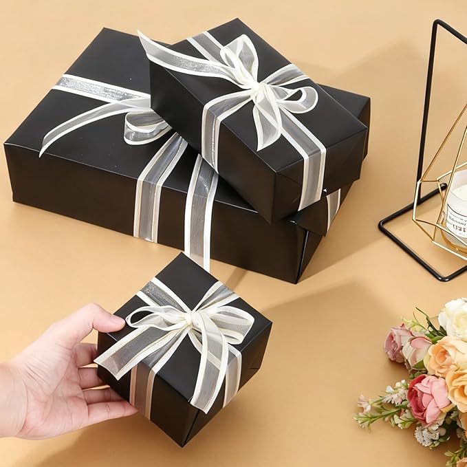 Black Wrapping Paper, 2 Roll 17inch x 33ft Matte Metallic Black Solid Color Gift Wrapping Paper Perfect for Graduation Gifts, Father's Day, Baby Shower, Birthday, Christmas, Wedding, DIY Invitations