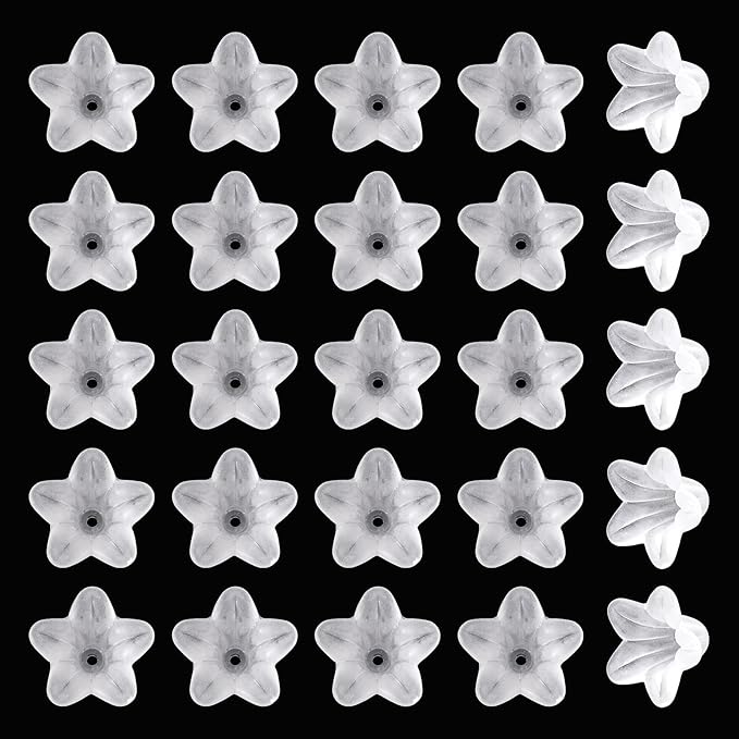 Crafans 50Pcs Acrylic Trumpet Flower Beads Caps Frosted White Flower Charms Bell Floral Pendants Floral Spacer Beads End Caps for Angel Wing Charms Jewelry Making Supplies