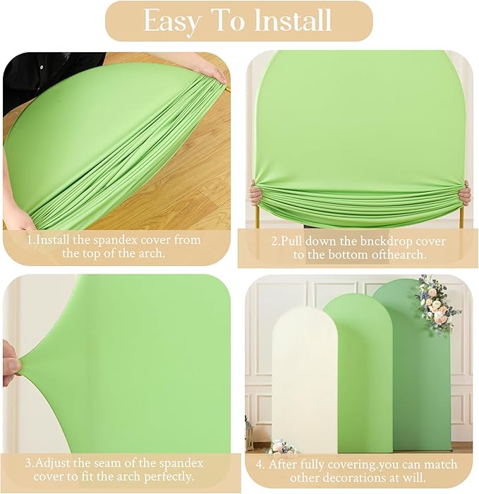 Boho Arch Backdrop Cover 6FT 5FT 4FT Stretchy Wedding Arch Covers Set of 3 Spandex Fitted Sage Green Light Green Cream Fabric Backdrop Cover for Party Baby Shower Birthday Decoration