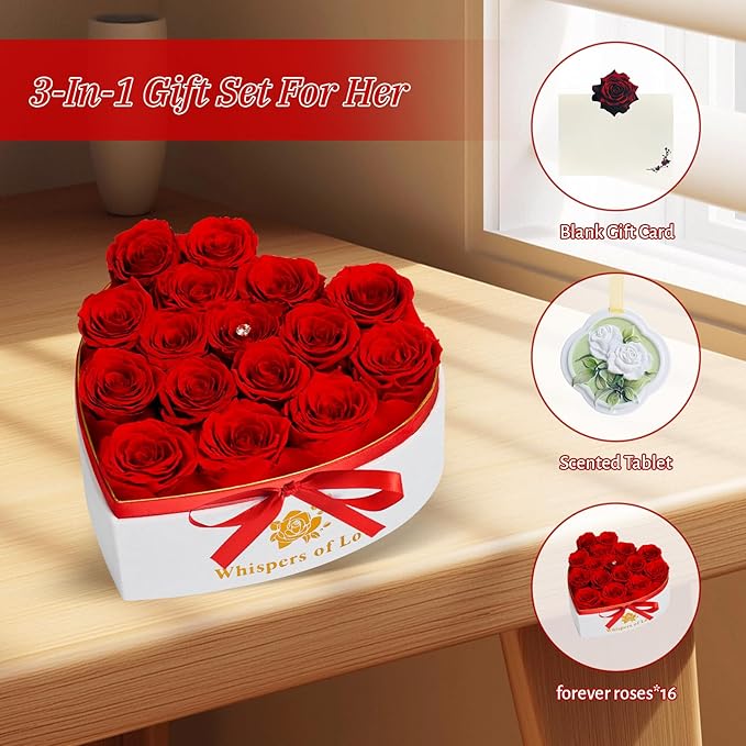 Luxury Preserved Roses – Forever Real Roses Flowers for Delivery in a White Box, Preserved Flowers Birthday Gifts for Women Mom Wife, Ideal for Anniversary (Red 16 Roses, 16 Roses)