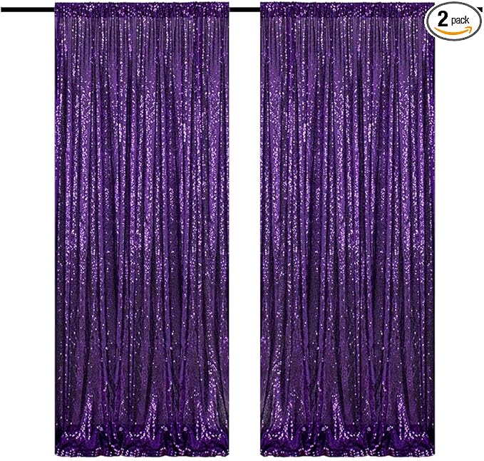Purple Sequin Backdrop Curtains 4FTx8FT 2 Panels Purple Sequin Curtains for Parties Glitter Backdrop Photo Background for Wedding Baby Shower