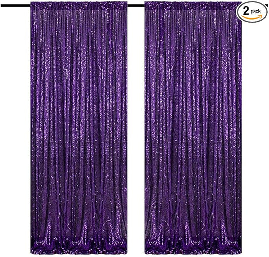 Purple Sequin Backdrop Curtains 4FTx8FT 2 Panels Purple Sequin Curtains for Parties Glitter Backdrop Photo Background for Wedding Baby Shower