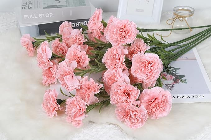 IPOPU Carnations Artificial Flowers 6PCS Fake Silk Carnations 33in Long Flowers for Tall Vases for Wedding Home Table Centerpieces Floral Arrangement(Light Pink)