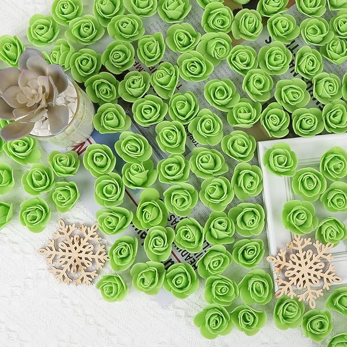 500pcs Artificial Rose Flower Heads, Green Mini Foam Rose Bulk Fake Flower for DIY Crafts Wedding Bouquets Baby Shower Centerpieces Floral Arrangements Tables Home Decorations(Fruit Green)