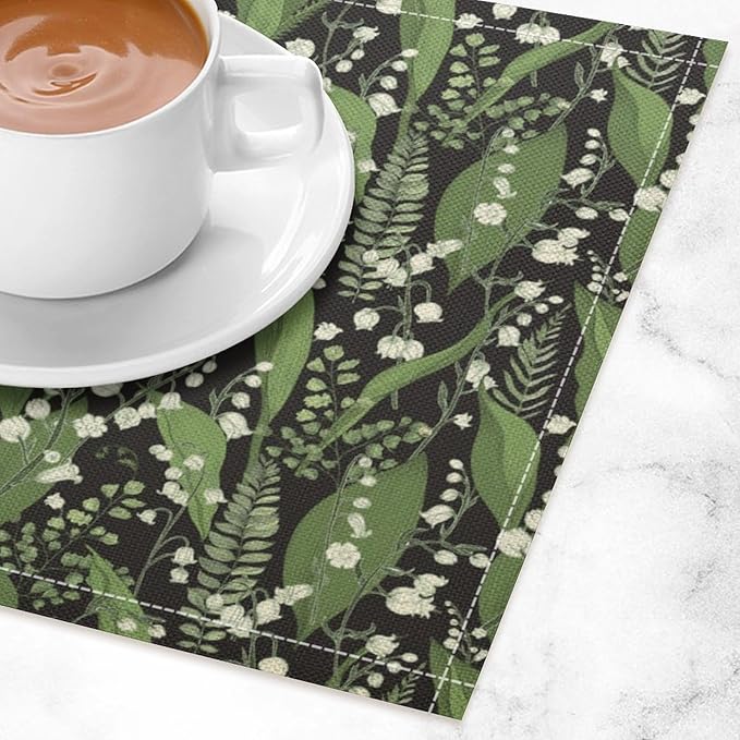 Vintage Botanical Placemats Set of 6, 17x12 Inch Retro Nature Plant Exotic Green Leaves Wildflower Table Mats for Home Party Kitchen Dining Decor