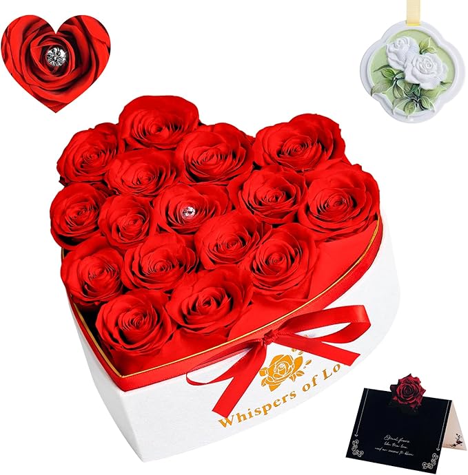 Luxury Preserved Roses – Forever Real Roses Flowers for Delivery in a White Box, Preserved Flowers Birthday Gifts for Women Mom Wife, Ideal for Anniversary (Red 16 Roses, 16 Roses)