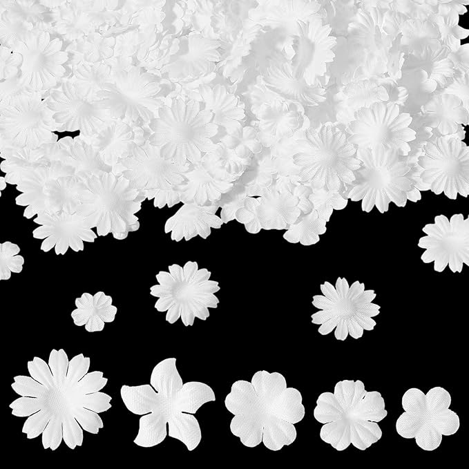 CHGCRAFT 500 Pcs 5 Style Handmade Flowers White Cloth Flower Head for Greeting Card Scrapbooking DIY Crafting