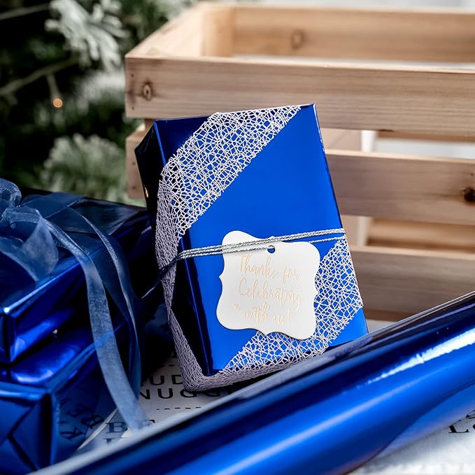 RUSPEPA Royal Blue Metallic Wrapping Paper - Solid Color Paper Perfect for Wedding, Birthday, Christmas, Baby Shower - 17 Inches X 32.8 Feet
