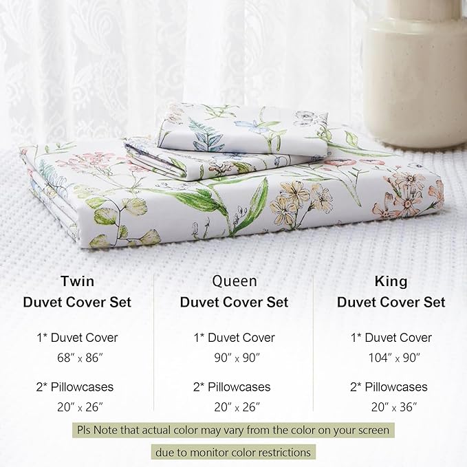 EAVD Vintage Style Botanical Floral Duvet Cover King Soft Cotton Chic Cute Bird Floral Print Bedding Set with 2 Pillowcases Vibrant Garden Botanical Comforter Cover with Zipper Closure