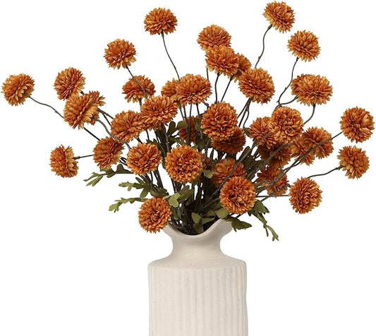 DuHouse 6pcs Artificial Flowers Faux Silk Pompon Mum,Silk Small Mini Chrysanthemum Ball with Stems for DIY Wedding Bouquets Centerpieces Vase Home Table Kitchen Decorations(Burnt Orange)