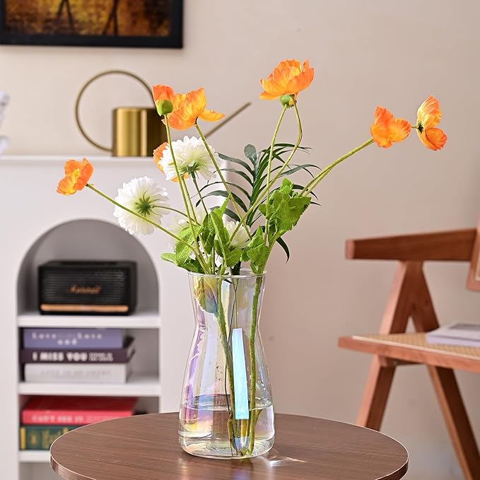 8 inch Iridescent Glass Flower Vases for Centerpiece Table Home Indoor Desk Decor,Ins Modern Boho Style Vase for Wedding Housewarming Gift