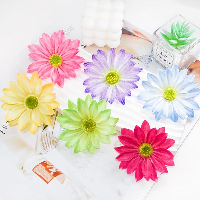 Fabric Daisy Flower Head in Bulk 12 Pcs, Purple Flowers Artificial Daisy Flower Heads for Crafts, 3.5 Inch Faux Flowers Silk Daisy Flower Heads for Hats, Costume, Home Wedding, Christmas