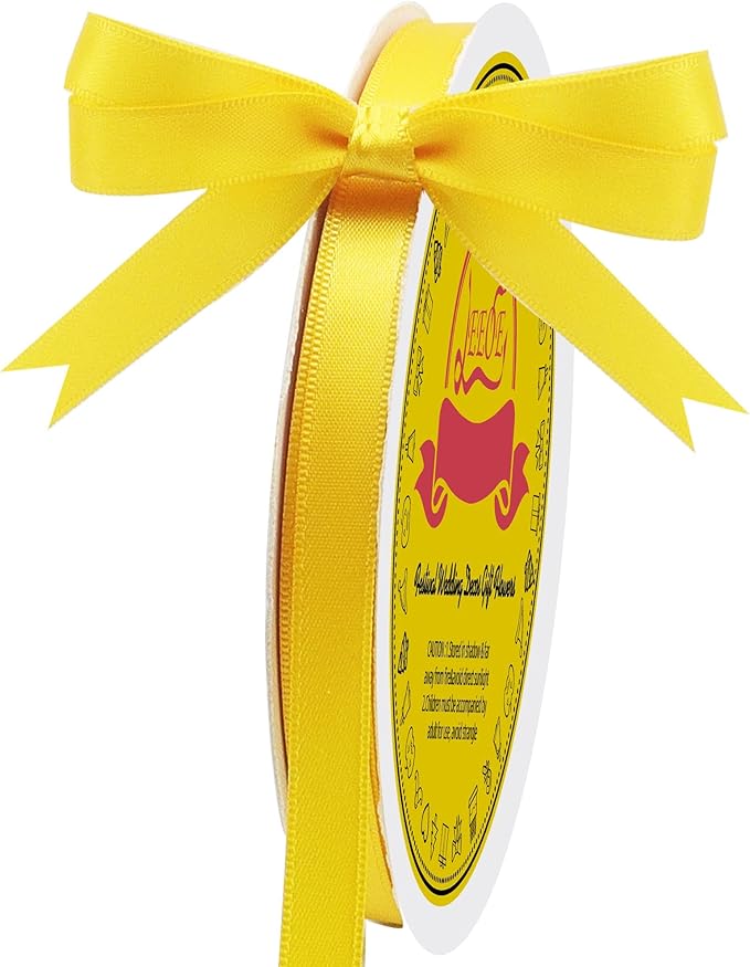 Double Face Yellow Satin Ribbon 3/8 inch X 50 Yards Polyester Yellow Ribbon for Gift Wrapping Very Suitable for Weddings Party Hair Bow Invitation Decorations and More