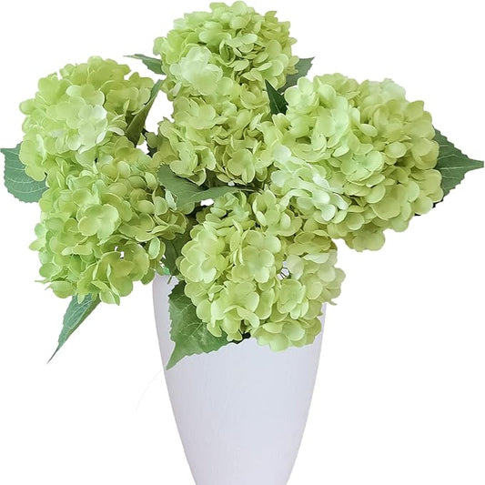 6PCS Premium Green Hydrangea Artificial Flowers Bouquets, Silk Hydrangea Flowers Heads with Stems, Fake Hydrangeas Flowers Arrangement, Faux Hydrangea Decor for Home Wedding Party Table Centerpieces