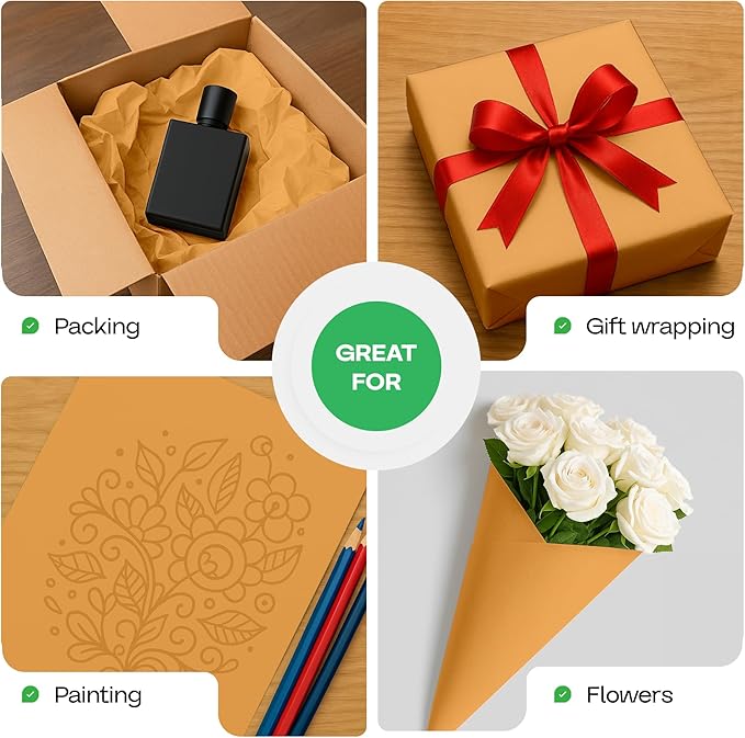 Orange Kraft Paper Roll 48" x 1200" (100 feet) with Cutter - USA-Made Gift Wrapping Paper for Packing, Moving, Shipping & Crafts/Arts - 100% Recyclable Natural Craft Material by IDL Packaging