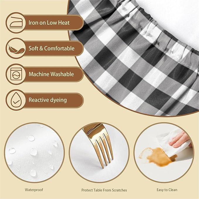 Rectangle Table Cloth Cover Waterproof Elastic Fitted Polyester Fitted Tablecloths for 4 Foot Tables for Indoor,Picnic, Camping, Outdoor （48" x 30"，Black Grid）