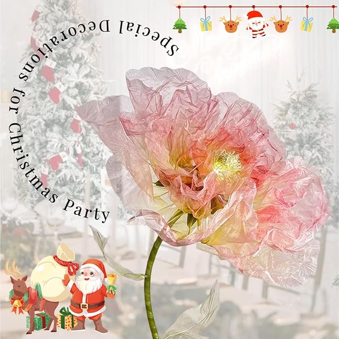 Giant Flowers for Decoration, 5 ft Large Organza Floral with LED Light, for Wedding Arrangements, Birthday Christmas Party Backdrop Decor, Photography Props, Shop Window Display