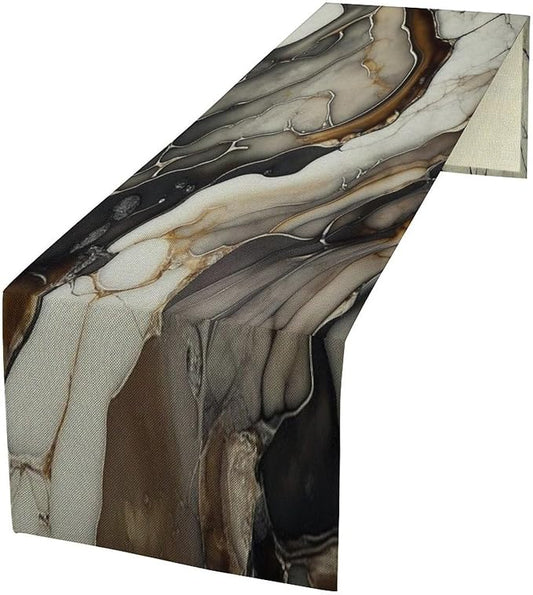 Abstract Colorful Marble Table Runner, Modern Black White Gold Natural Liquid Watercolor Texture Dinner Runner Table Decoration for Home Kitchen Dining Holiday Party 13x70in