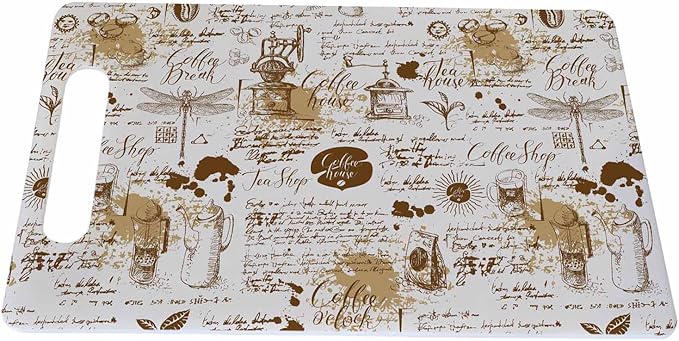 Coffee House Cutting Board Vintage Style Tea Coffee Theme Dragonflies Grip Handle Chopping Boards Cutting Board for Kitchen Plastic 16" x 10" x 0.24"