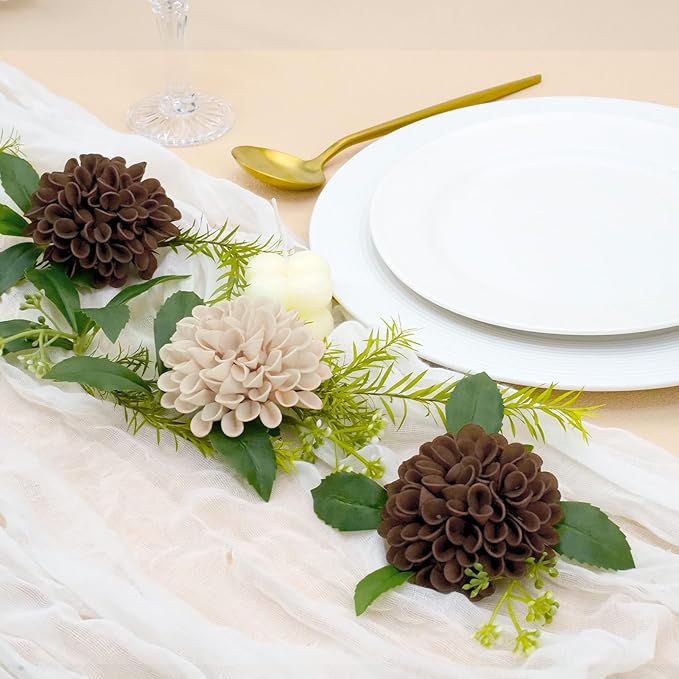 Artificial Flowers, 25pcs Artificial Rose for DIY Bouquets Arrangement, Brown and Tan Dahlia Flowers Foam Fake with Stems for Wedding Shower Party Floral Arrangements Tables Home Decorations