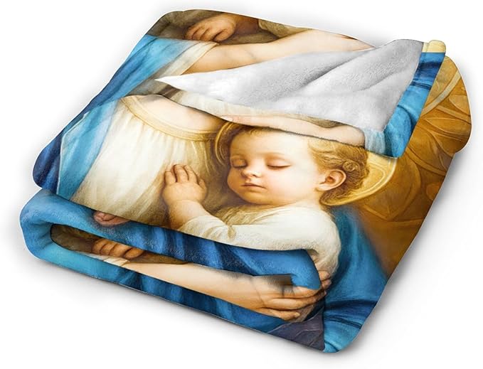 Virgin Mary Blanket Mother of God Throw Blanket Catholic Religious Soft Cozy Fleece Fuzzy Christian Stuffed Plush God Faith Flannel Gifts for Girls Women Boys Kids Adults 40''x50''
