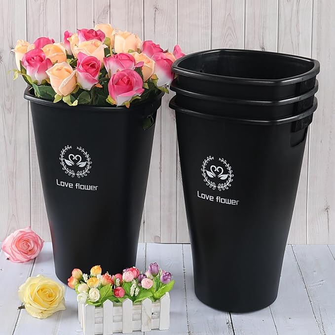 Pekky 4 Packs Tall Plastic Flower Buckets, 15.87 Inches Flower Display Bucket, Black