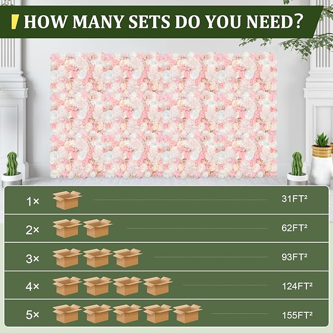 Flower Wall Panels 12pcs 24x15 Inch Artificial Wall Flower Backdrop for Wedding Party Baby Bridal Decor, Hanging Fake Silk Flower Backdrop Wall Decor (12pcs)