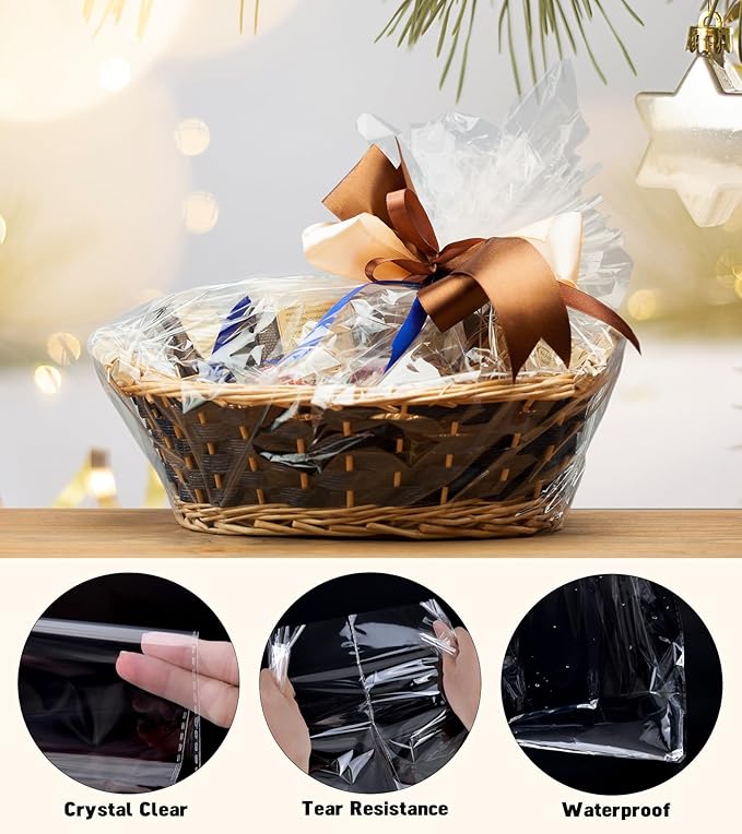 Yuiicaov 10PCS Extra Large Cellophane Bags, 50x60 Inches Clear Cellophane Wrap for Gift Baskets, Jumbo Huge Clear Gift Bags, Packaging Christmas Gifts 2.8 Mil Thick