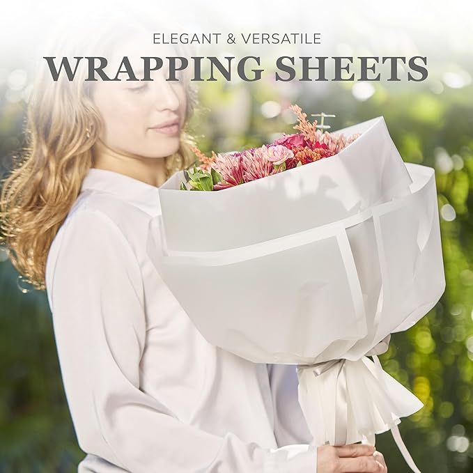 the florist Supply 20 Sheets Premium Flower Wrapping Paper | Waterproof Flower Wrapping Paper for Bouquets | Double Sided Floral Bouquet Sheets | DIY Gifts Borderline Frosted White/White