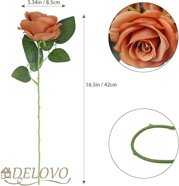 52pcs Terracotta Roses Artificial Flowers Fake Flowers Silk Roses with Stems for DIY Wedding Bouquets Bridal Shower Centerpieces Arrangements Party Decorations